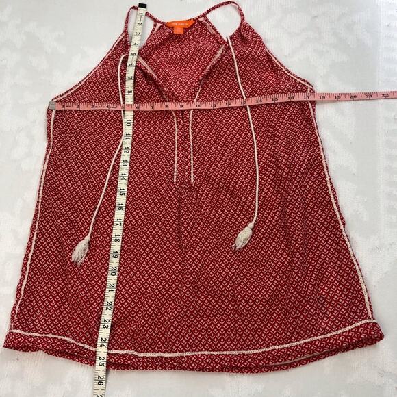 Joe Fresh Red White Tribal Print Boho Style Racerback Top Tassel Front TIe - Picture 11 of 16